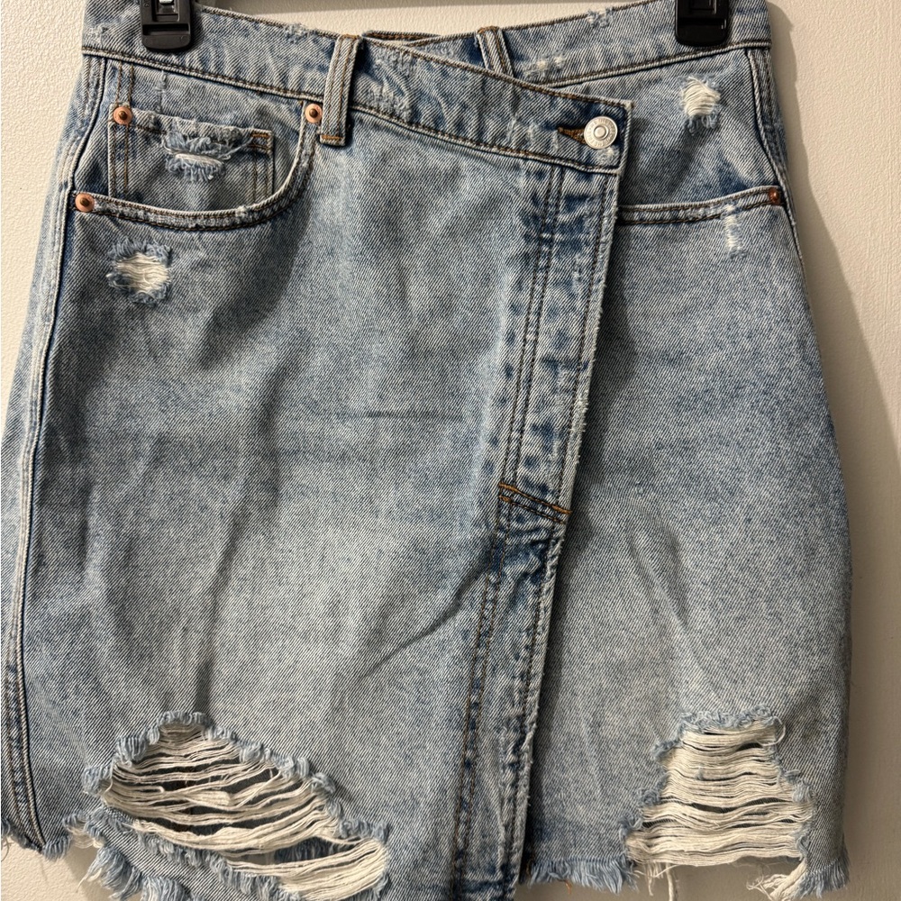 Free People Light Blue Distressed Mini Skirt